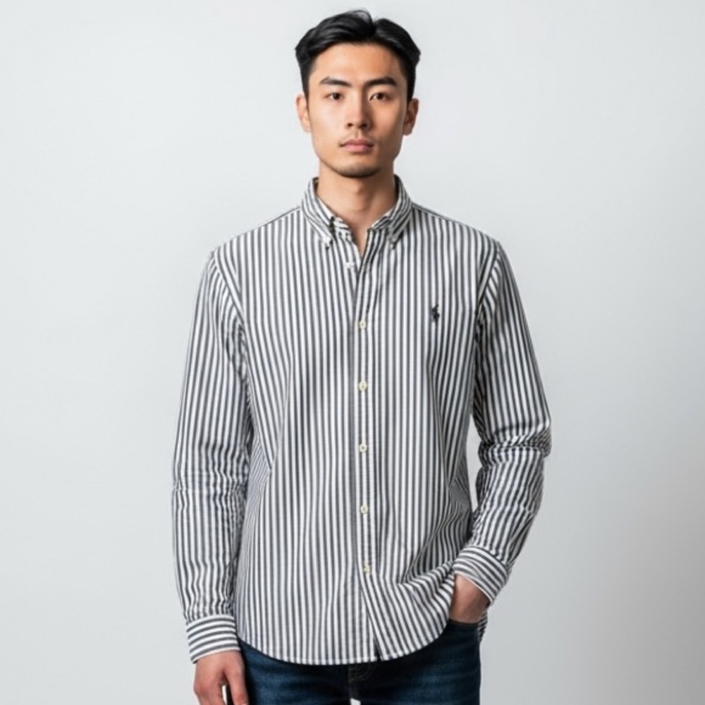 POLO Ralph Lauren “Alcott” 100% Cotton Striped Blue and White Men's Shirt